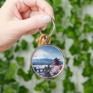 Painted Fuji mountain in cherry blossom season Keychain