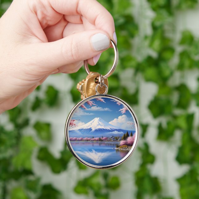Painted Fuji mountain in cherry blossom season  Keychain (Hand)