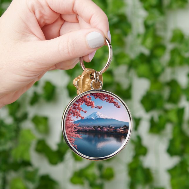 Painted Fuji mountain in cherry blossom season  Keychain (Hand)