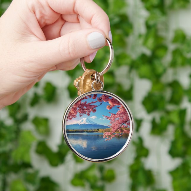 Painted Fuji mountain in cherry blossom season  Keychain (Hand)