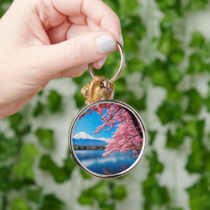 Painted Fuji mountain in cherry blossom season Keychain