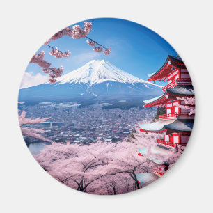 Painted Fuji mountain in cherry blossom season Magnet