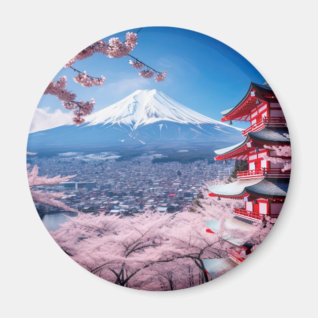 Painted Fuji mountain in cherry blossom season  Magnet (Front)
