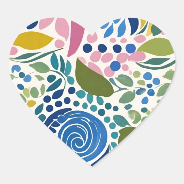 Painted, fun flirty floral  heart sticker (Front)