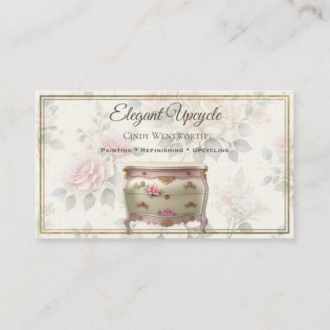 Painted Furniture Thrifting Refinishing Floral Bus Business Card (Front)