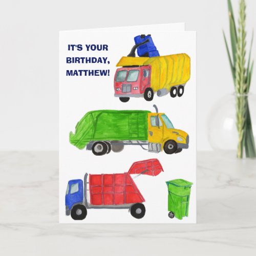 Painted Garbage Trucks Boys Birthday Card