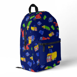 Painted Garbage Trucks Boys Monogrammed Printed Backpack