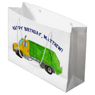 Painted Garbage Trucks Boys Personalized Large Gift Bag