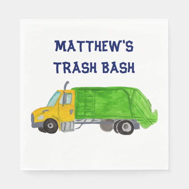 Painted Garbage Trucks Boys Personalized Napkins (Front)
