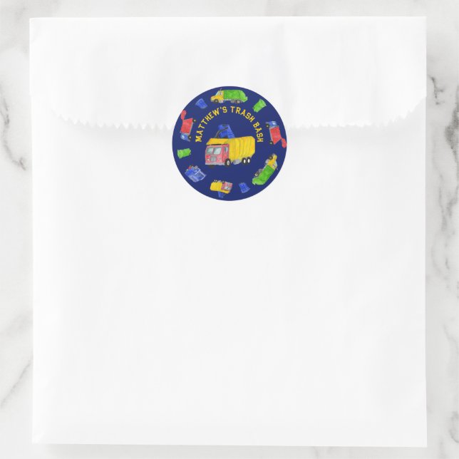 Painted Garbage Trucks Boys Trash Bash Party Classic Round Sticker (Bag)