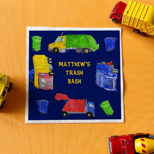 Painted Garbage Trucks Boys Trash Bash Party Napkins (Creator Uploaded)