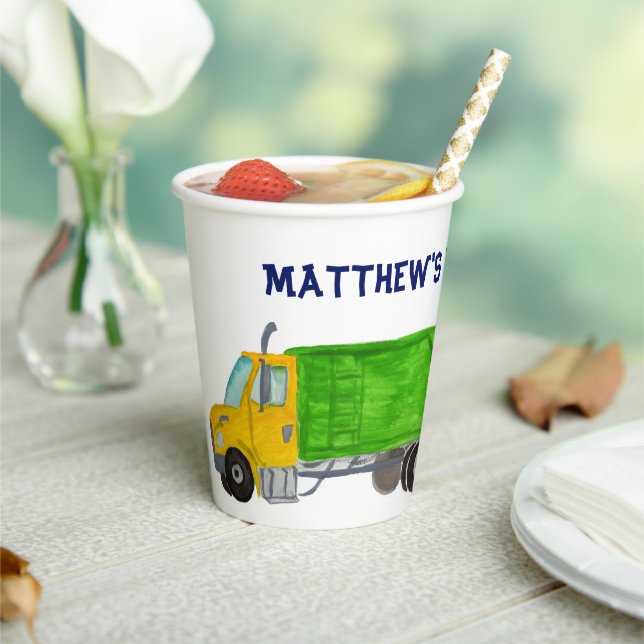 Painted Garbage Trucks Boys Trash Bash Party Paper Cups (Insitu)