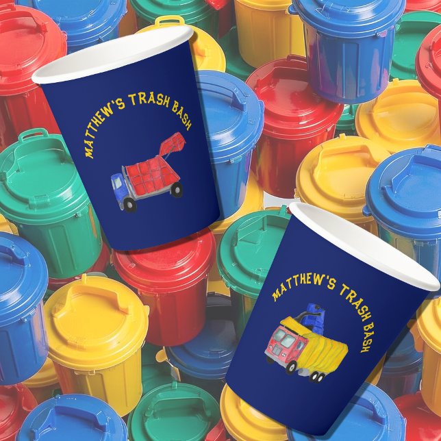 Painted Garbage Trucks Boys Trash Bash Party Paper Cups (Creator Uploaded)