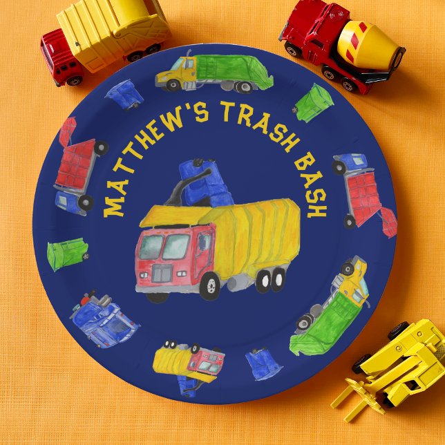 Painted Garbage Trucks Boys Trash Bash Party Paper Plates (Creator Uploaded)