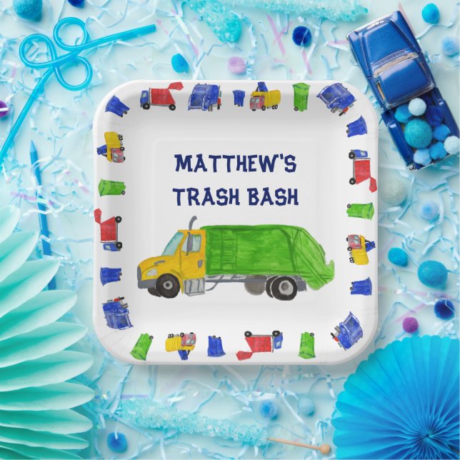 Painted Garbage Trucks Boys Trash Bash Party Paper Plates (Party)