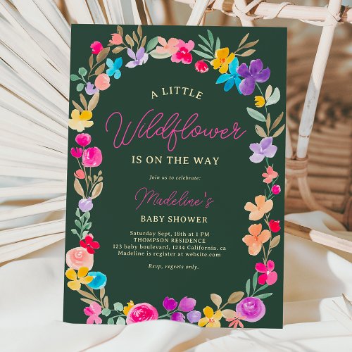 Painted garden wildflowers meadow  baby shower invitation
