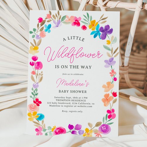 Painted garden wildflowers meadow  baby shower invitation