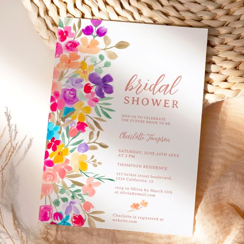 Painted garden wildflowers meadow bridal shower invitation