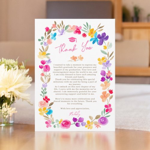 Painted garden wildflowers meadow graduation thank you card
