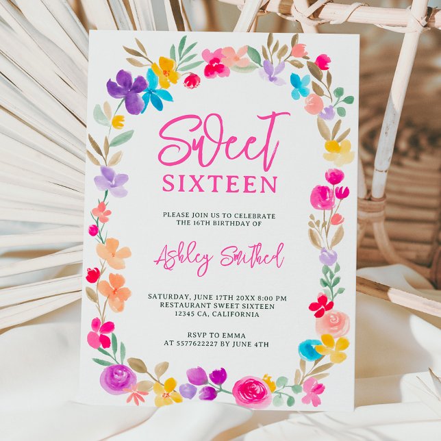 Painted garden wildflowers meadow  Sweet 16 Invitation (Creator Uploaded)