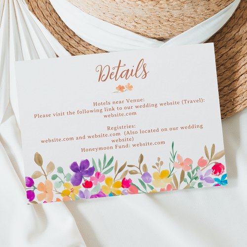 Painted garden wildflowers script wedding details enclosure card