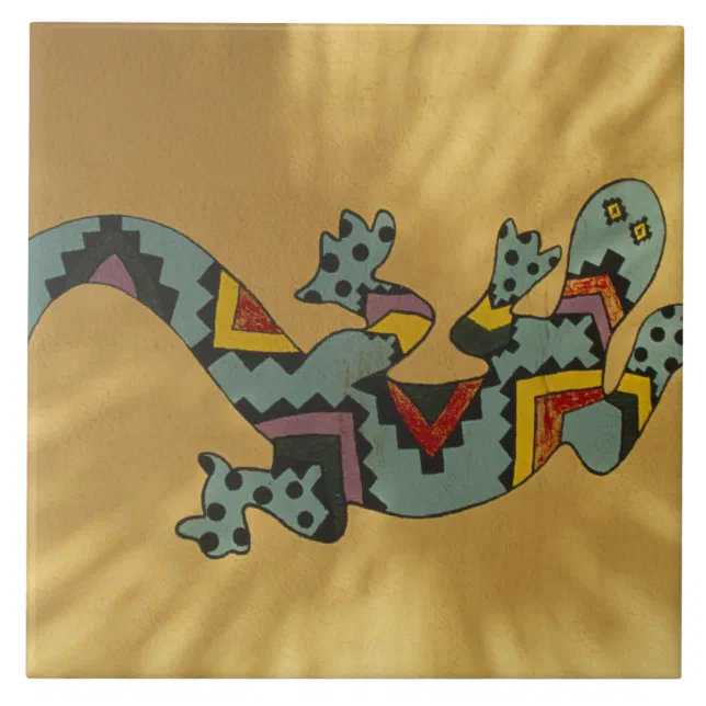 Painted gecko lizard on wall, Tucson, Arizona, Tile Zazzle