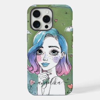 Painted Girl Personalized Name iPhone 15 Pro Max Case