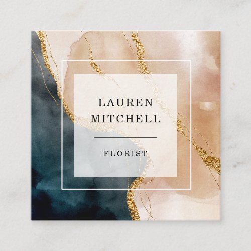 Painted Glamour  Faux Gold and Neutral Square Business Card