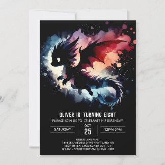 Painted Glowing Dragon Birthday Children Invitation