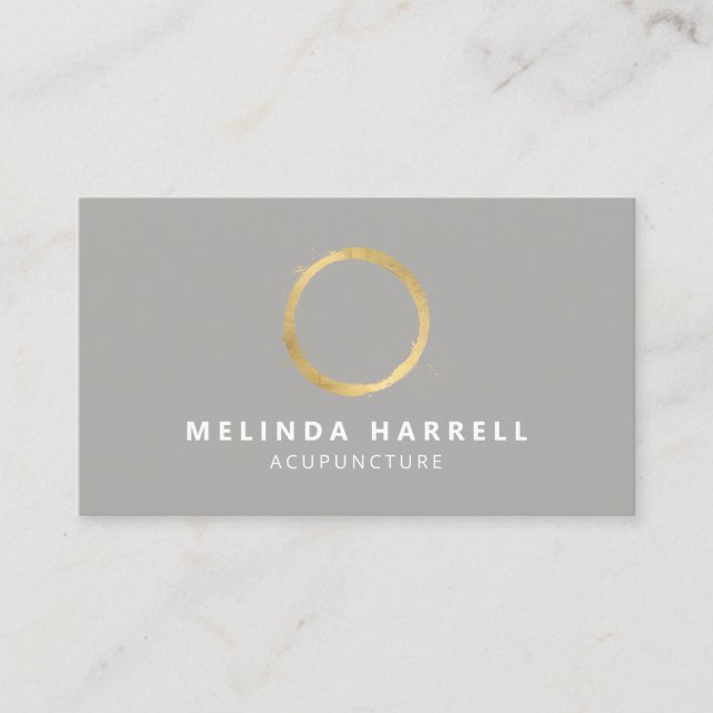 Painted Gold Circle Acupuncture, Wellness Gray Business Card (Front)