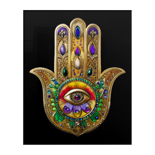 Painted Gold Hamsa Amethyst Ruby Third Eye Acrylic Print