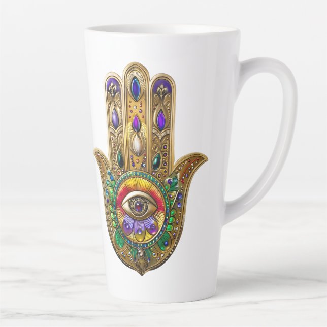 Painted Gold Hamsa Amethyst Ruby Third Eye Latte Mug (Right)
