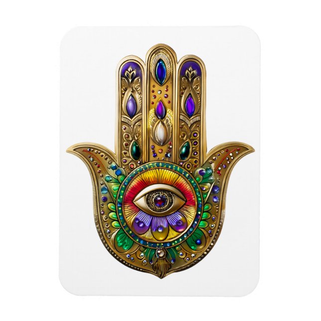 Painted Gold Hamsa Amethyst Ruby Third Eye Magnet (Vertical)