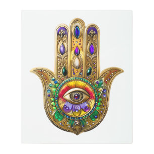 Painted Gold Hamsa Amethyst Ruby Third Eye Metal Print