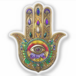 Painted Gold Hamsa Amethyst Ruby Third Eye Sticker