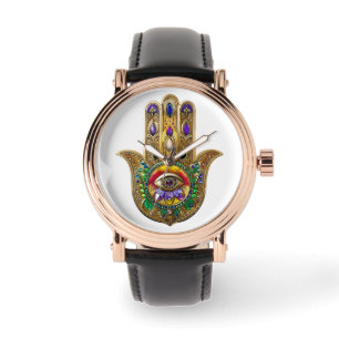 Painted Gold Hamsa Amethyst Ruby Third Eye Watch