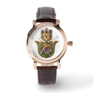Painted Gold Hamsa Amethyst Ruby Third Eye Watch