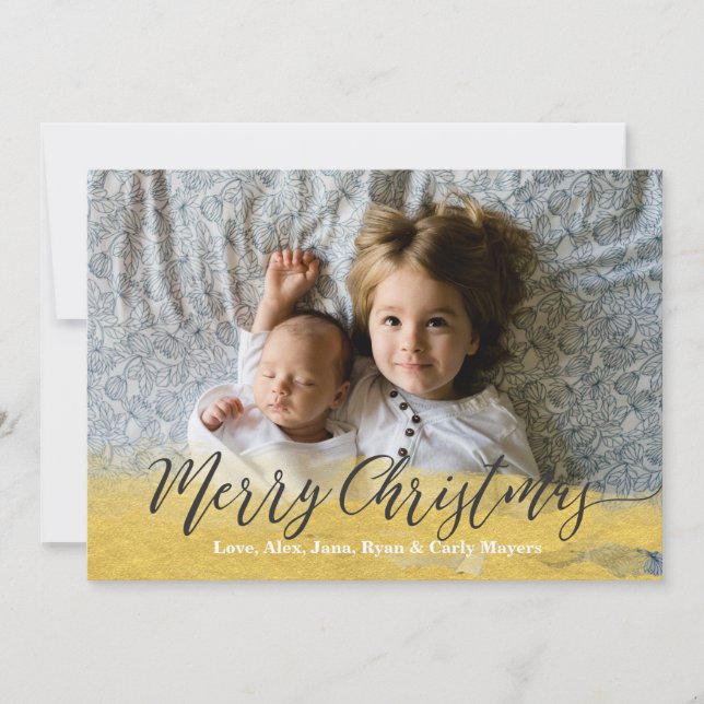 Painted Gold Merry Christmas Holiday Photocard (Front)
