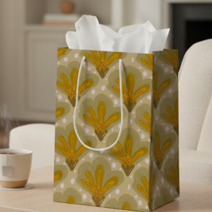 Painted Gold Watercolor Flowers Medium Gift Bag