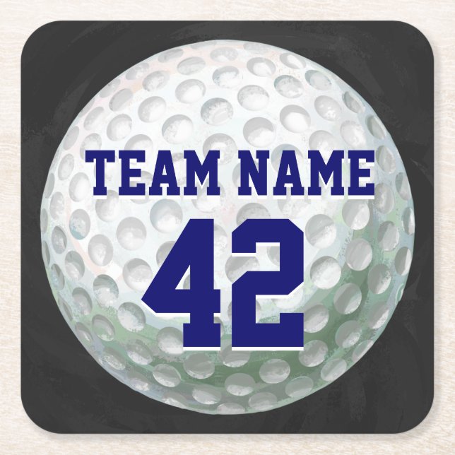 Painted Golf Ball with Name Square Paper Coaster (Front)