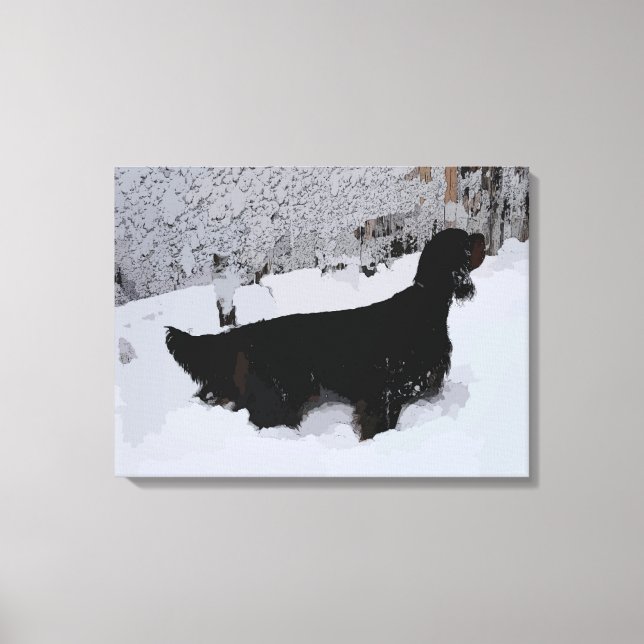 Painted Gordon Setter in Snowstorm Wrapped Canvas Print (Front)