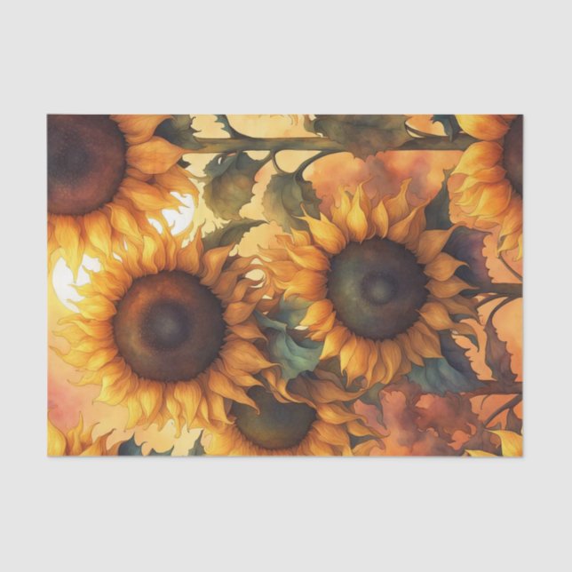 Painted Gothic Warm Sunflowers Decoupage Paper (Front)