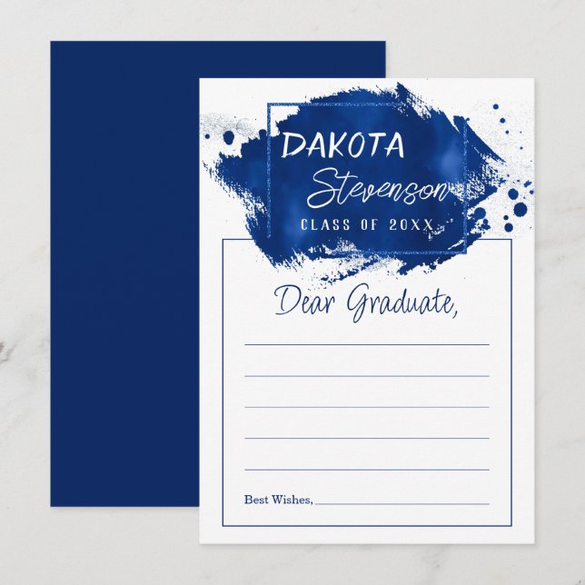 Painted Grad | Blue Splatter Brushstroke Advice Invitation (Front/Back)