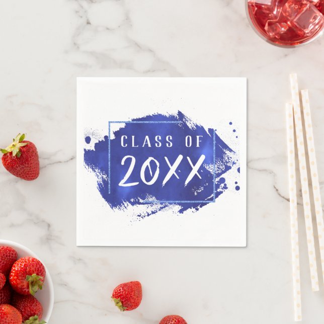Painted Grad | Blue Splatter Brushstroke Party Napkins (Insitu)