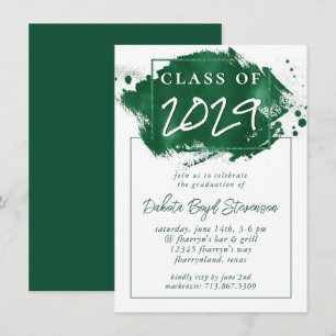 Painted Grad   Green Splatter Brushstroke Party Invitation