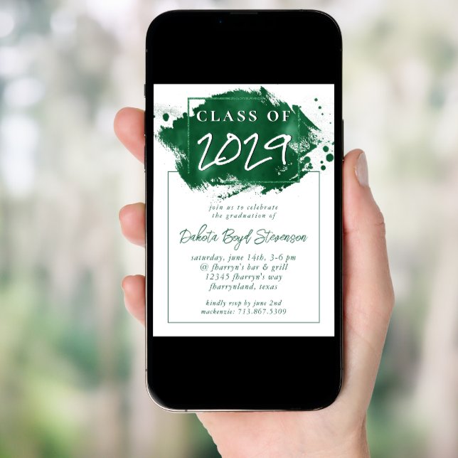 Painted Grad | Green Splatter Brushstroke Party Invitation (Front Digital)