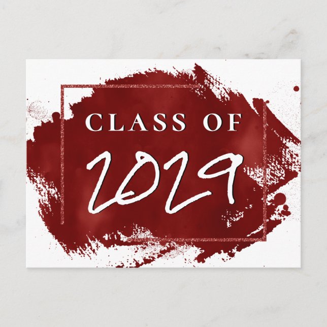 Painted Grad | Red Splatter Brushstroke Party Invitation Postcard (Front)