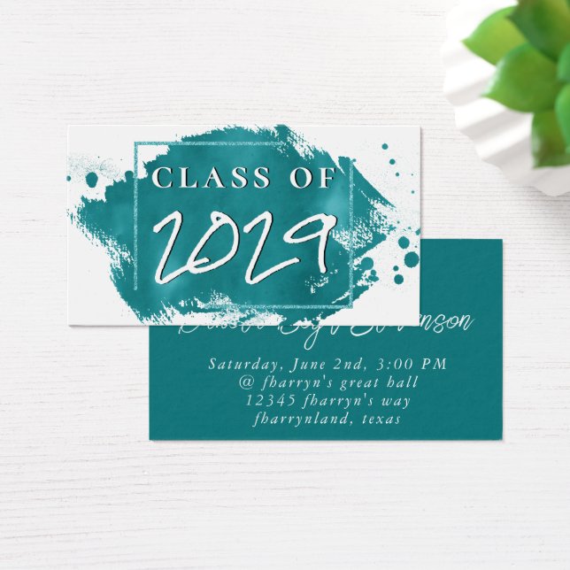 Painted Grad | Teal Green Graduation Announcement (Desk)
