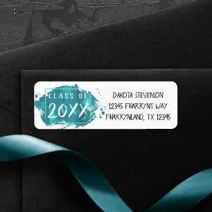 Painted Grad   Teal Splatter Brushstroke Address Label