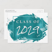 Painted Grad | Teal Splatter Brushstroke Party Invitation Postcard (Front/Back)